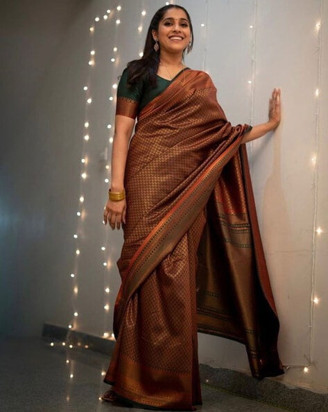Copper Zari Weaving Pure Satin Silk Black Sarees Online Shopping India –  Sunasa