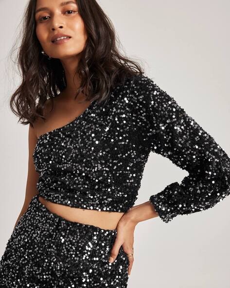 One shoulder sequin discount top