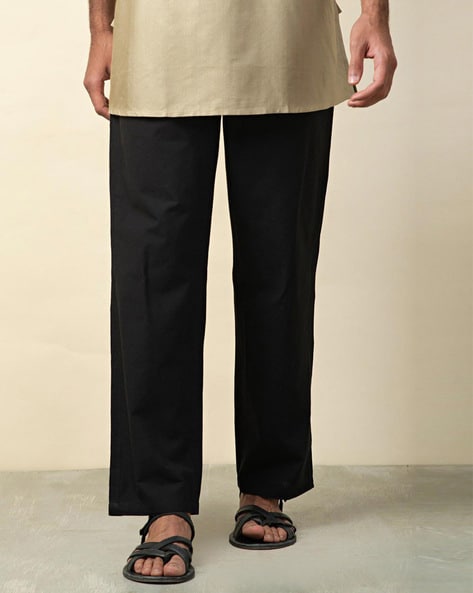 Buy Fabindia Blue Cotton Relaxed Fit Drawstring Trousers for Mens Online   Tata CLiQ