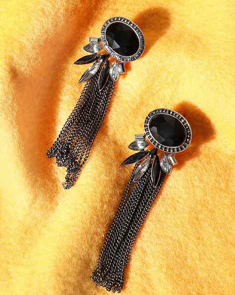 Buy Long Black Earrings, Long Dangle Earrings, Dangle Earrings, Long  Earrings Gift, Very Long Earrings, Crochet Earrings, Silver Chain Earrings  Online in India - Etsy
