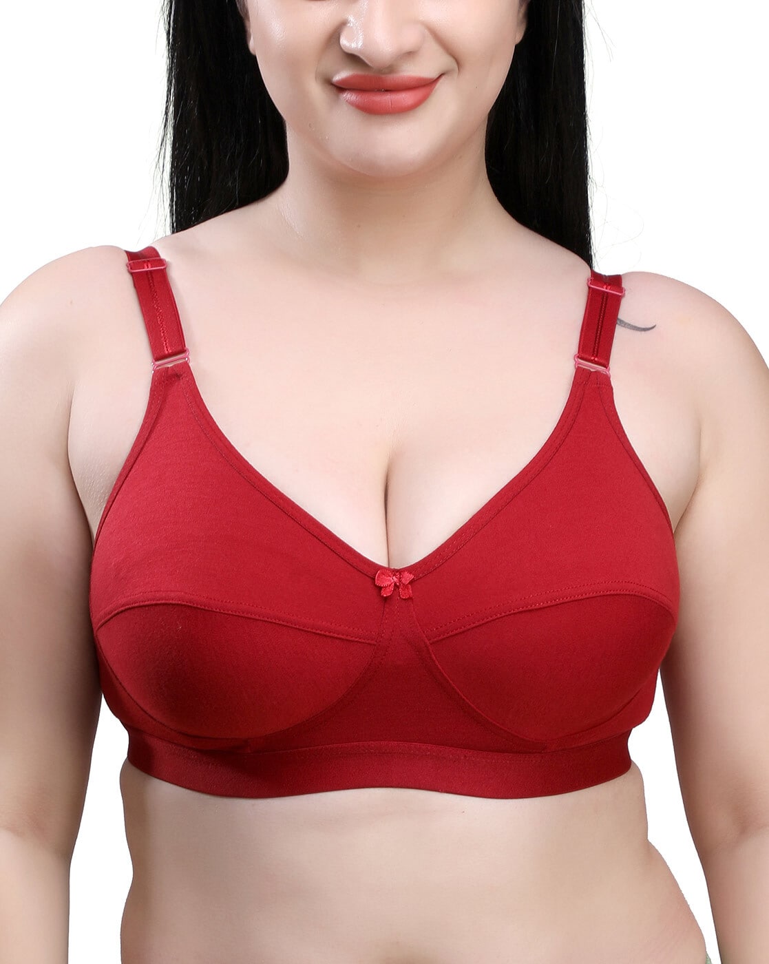 Buy SKDREAMS Maroon-28B Cotton Seamed Non Padded Solid Full Coverage  Non-Wired Women Sports Bra at