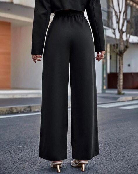 Buy Womens High Waist Casual Wide Leg Palazzo Pants Loose Work Long Trousers  Navy Medium at Amazonin