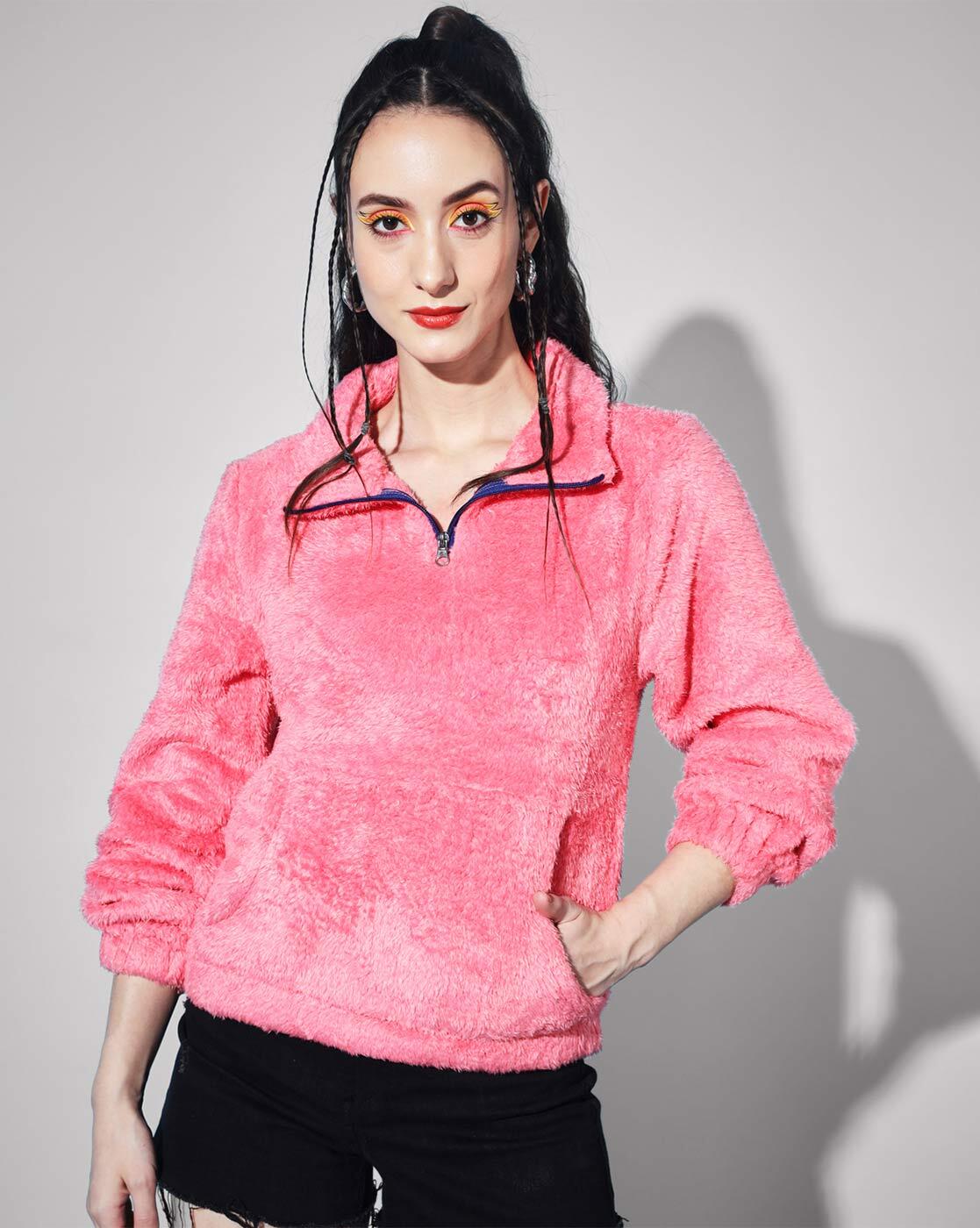 Pink fuzzy half clearance zip