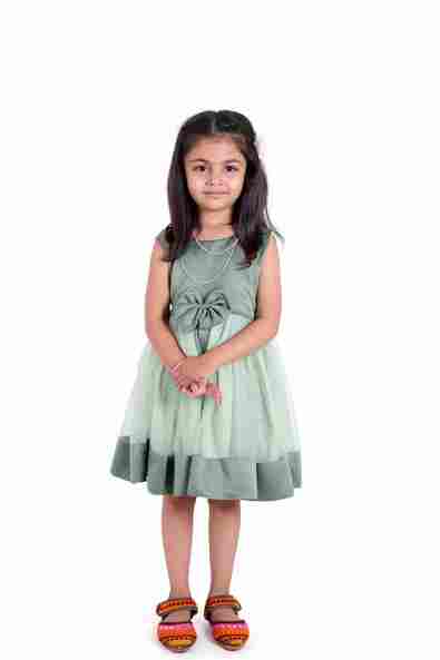 Kids Green Net With Satin Gown For Girls  EVERWILLOW  3886453