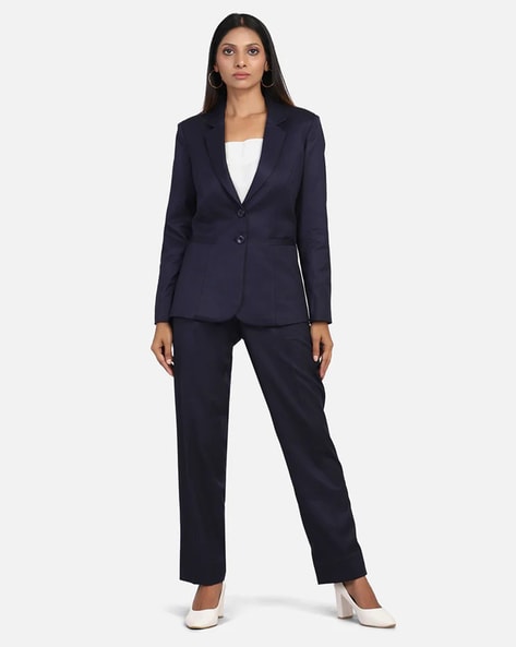 Cropped fitted suit trousers navy ladies' | Morgan