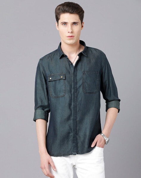 Buy Pacific Blue Denim Shirt for Men Online in India -Beyoung