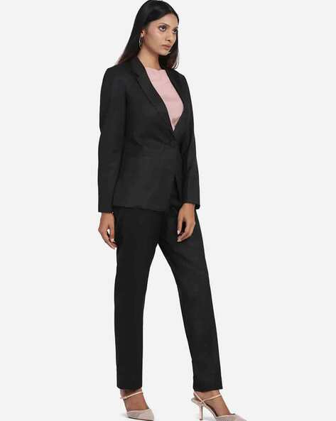 Box Pleated Black Blazer With Trousers  Semya by Shivani