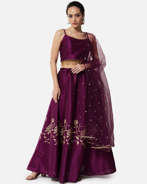 Buy studio rasa Girls Dupion Block Printed Kalidaar Kids Lehenga Set for  Wedding Festive Party (GLC12302/7-8_Purple_7-8yrs) at Amazon.in