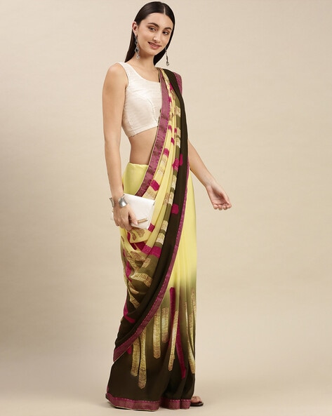 Designer Saree : Black silk foil print with platting work ...