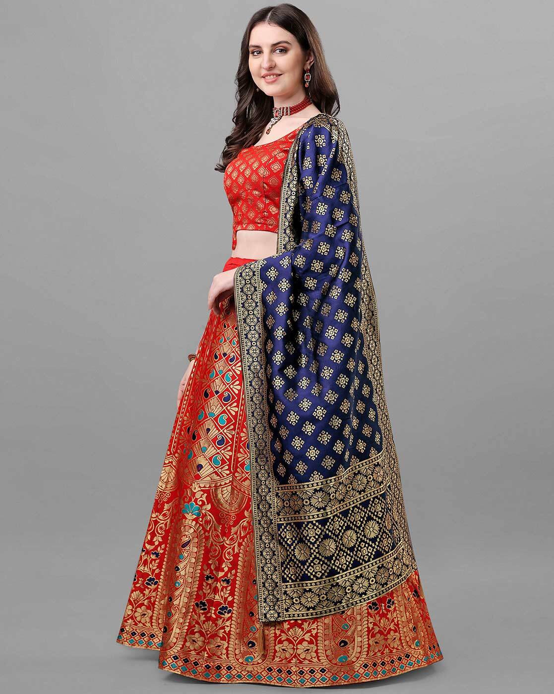 Red & Orange Embroidered Lehenga With Dupatta – Pia Ka Ghar