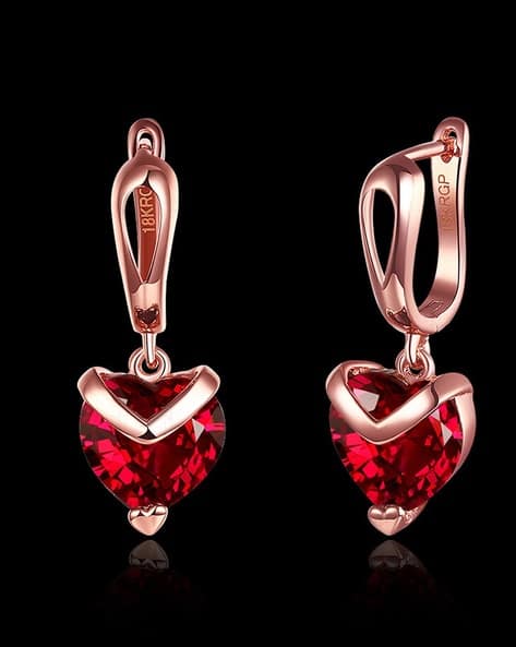 Jewels galaxy Stone-Studded Heart Shaped Drop Earrings
