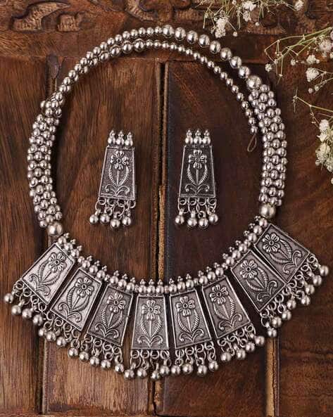 Oxidised Choker Necklace Earrings Set