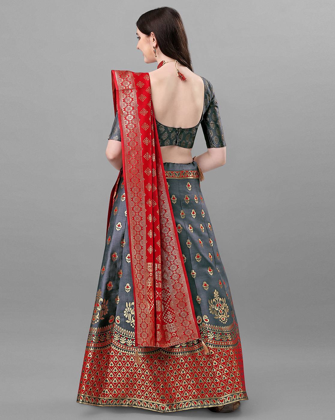 Grey Red Bridal Handwork Net Silk Lehenga Choli INS2209 – ShreeFashionWear