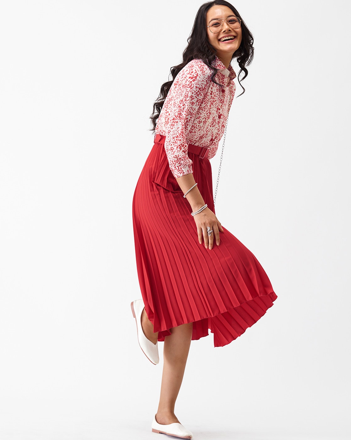 F&f red outlet pleated skirt