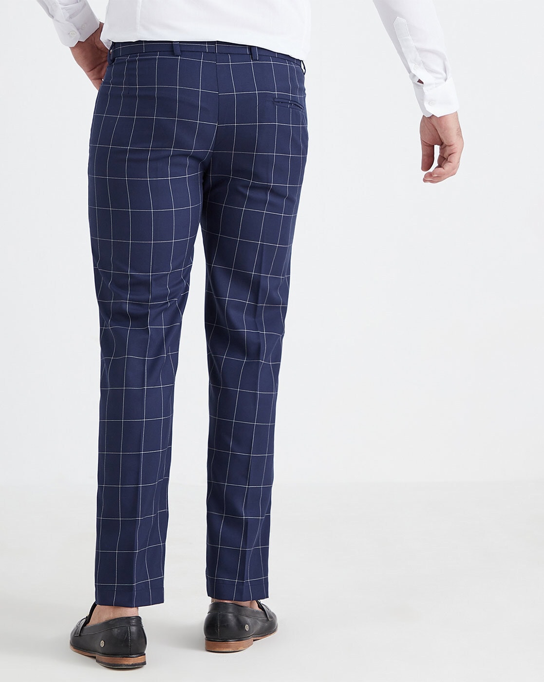 Buy Men Navy Check Slim Fit Trousers Online - 776260 | Van Heusen
