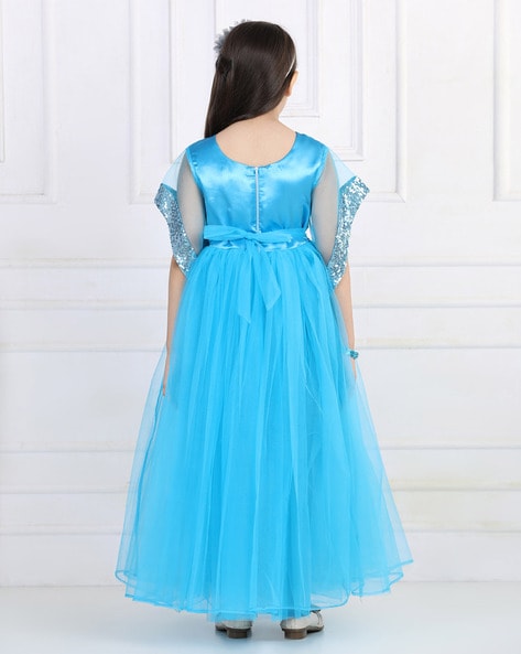 Buy Girls' Cotton Frock With Back Tie Knot Flower Print - Sky Blue |  Sonamoni.com