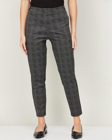 Buy Women Grey Check Formal Regular Fit Trousers Online - 749566 | Van  Heusen