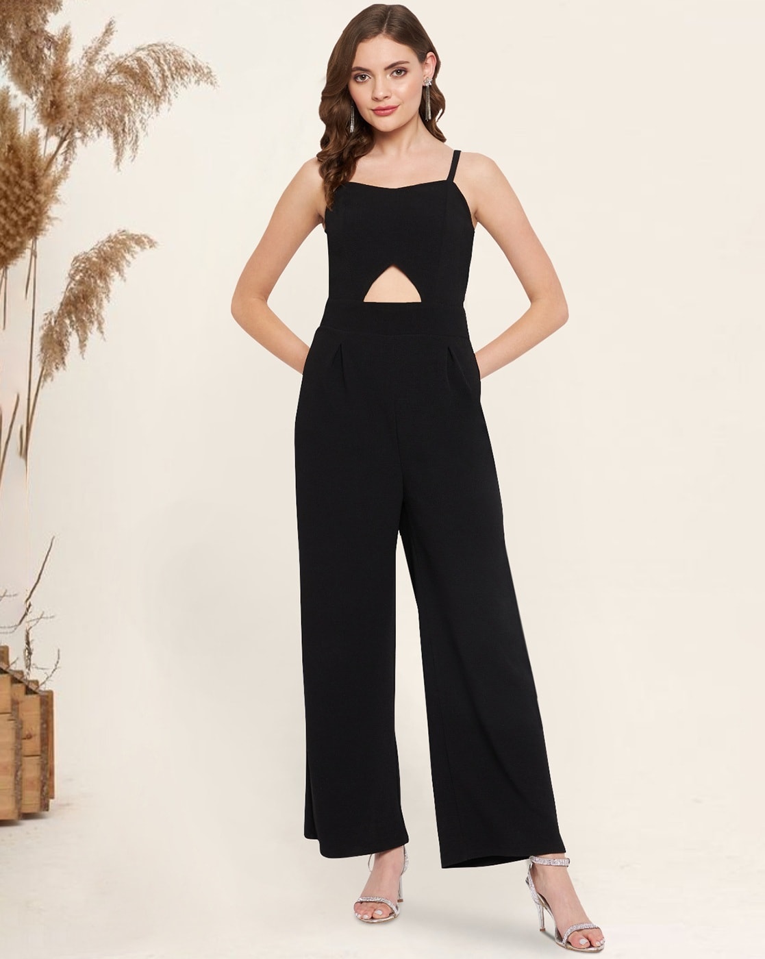 Buy CUT-OUT-KNEE BLACK JUMPSUIT for Women Online in India