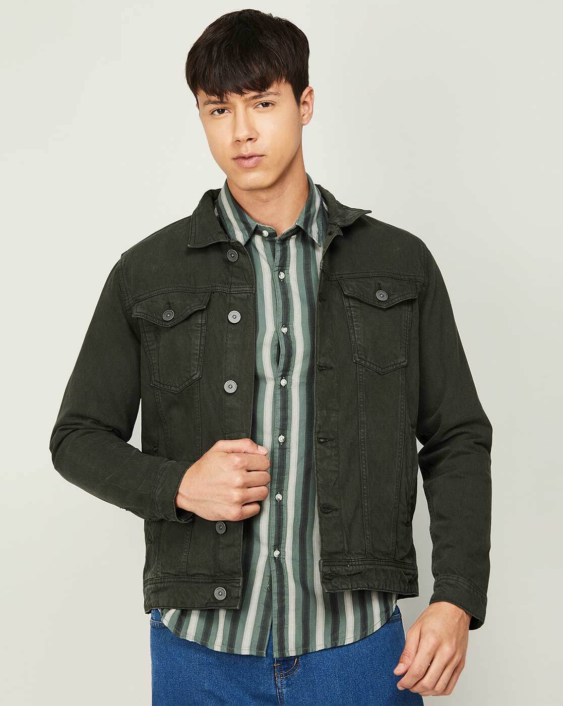 Buy Wrangler Men Olive Green Solid Denim Slim Fit Jacket - Jackets for Men  7144293 | Myntra