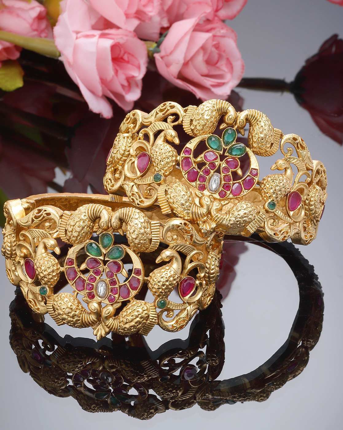 Accessher Bangle Bracelets and Cuffs  Buy Accessher Statement Gold Plated  AD Studded Peacock Design Handcrafted Bracelet Online  Nykaa Fashion