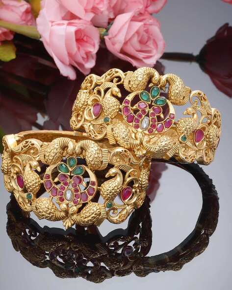 Handmade Antique Gold Temple Jewellery Bangles with Laxmi Design B25977