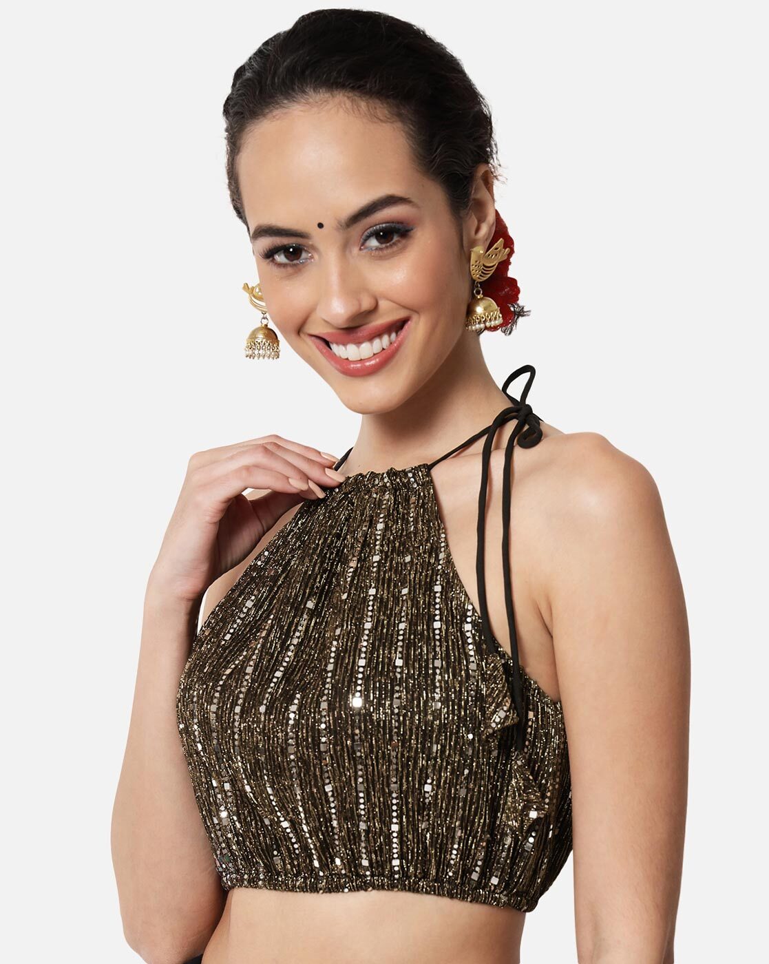 Black and deals gold halter top