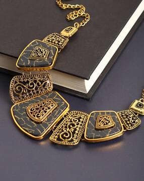 Gold-Plated Stone-Studded Short Necklace-image-33
