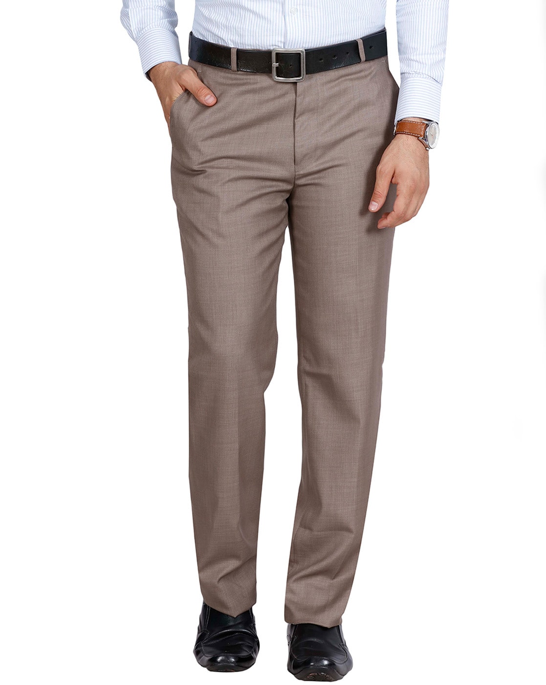 Buy Arrow Men Beige Hudson Tailored Fit Twill Solid Formal Trousers   NNNOWcom