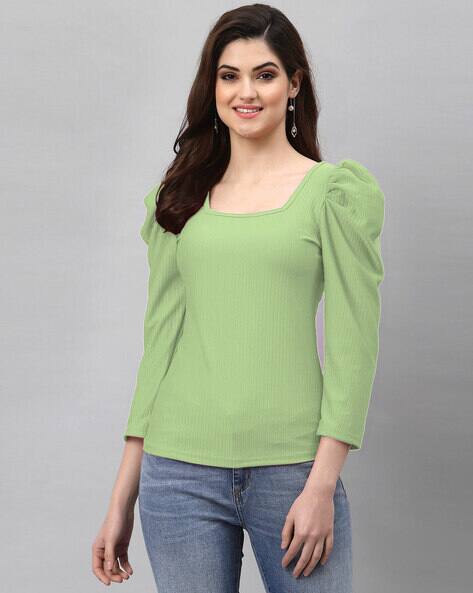 SELVIA Textured Square-Neck Top