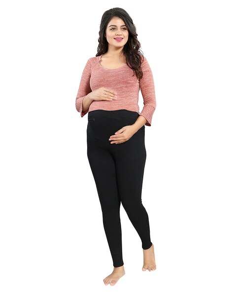 Lenam Cotton Lycra Stretchable Maternity Leggings with Adjustable Waist  (Pack of 2)