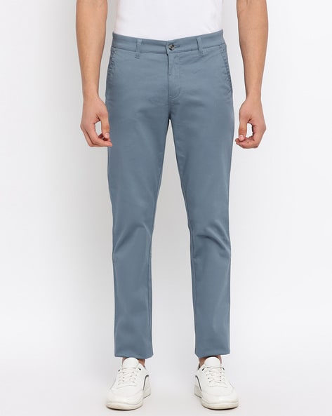 Buy Cantabil Grey Mid Rise Cotton Trousers for Men Online @ Tata CLiQ