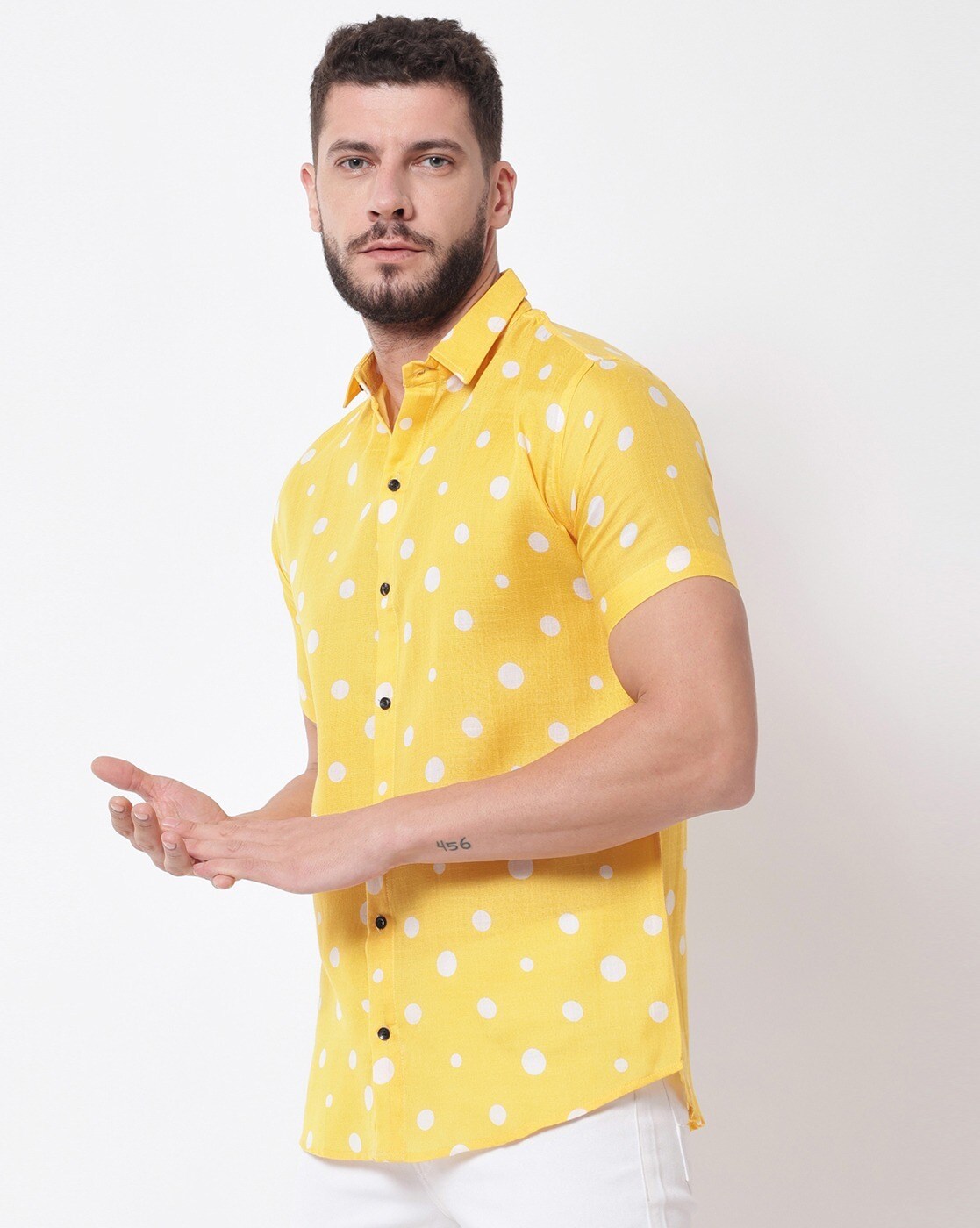 Mens yellow 2025 polka dot shirt