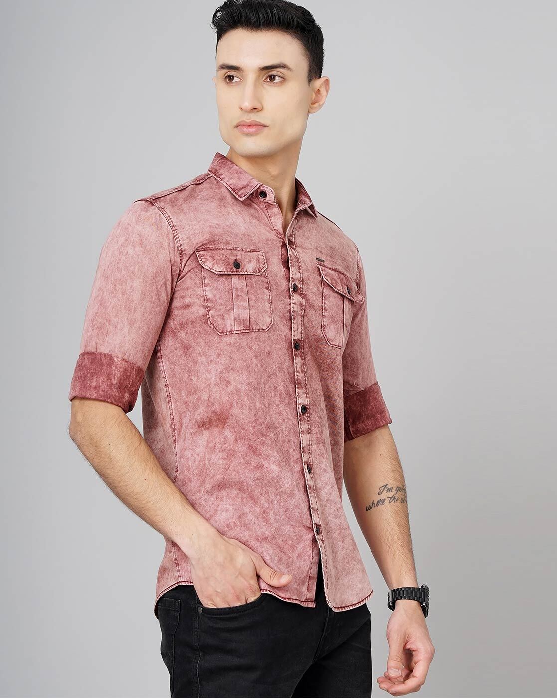 Pink denim shirt outlet men