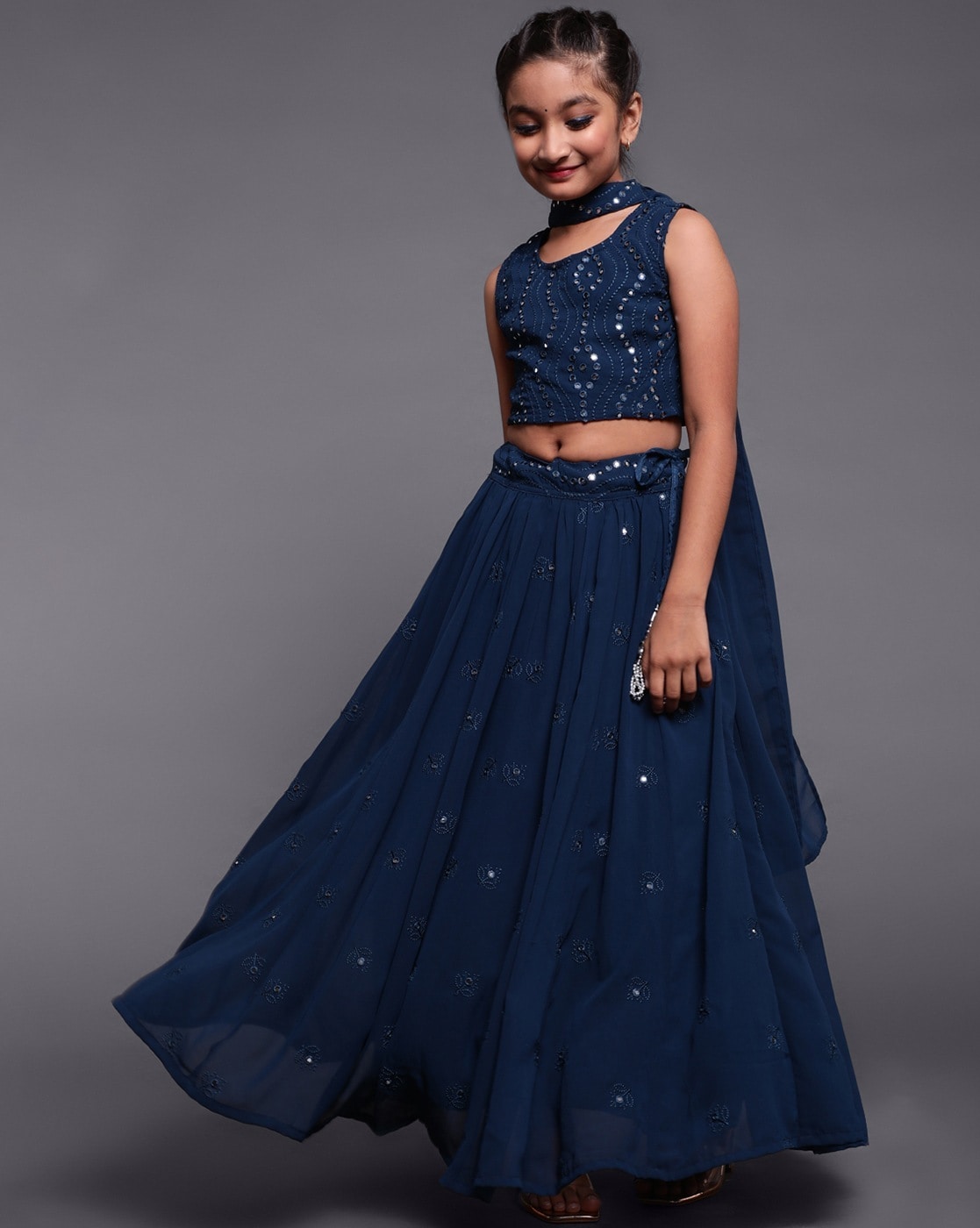 Kids Sky Blue Lehenga Choli - EVERWILLOW - 3225706