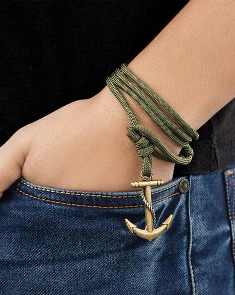 Buy Olive Rope Black Anchor Bracelet