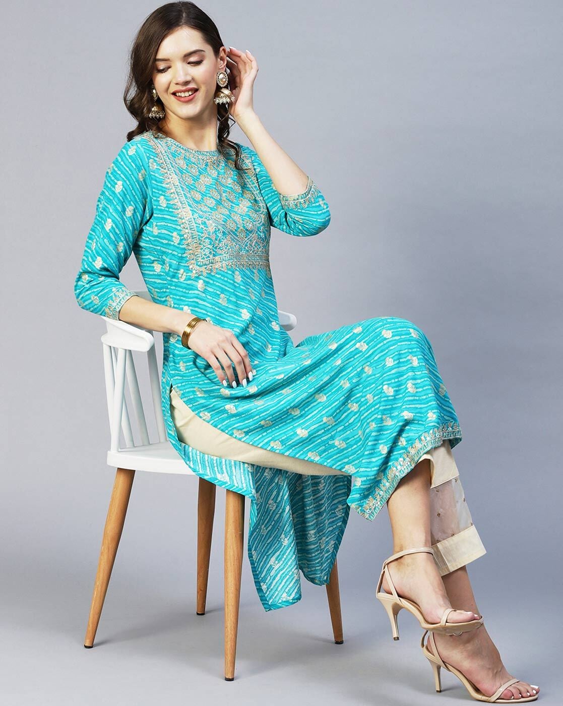Buy Jaipur Kurti Women Pink & Blue Yoke Design Kurta With Trousers &  Dupatta - Kurta Sets for Women 7547334 | Myntra