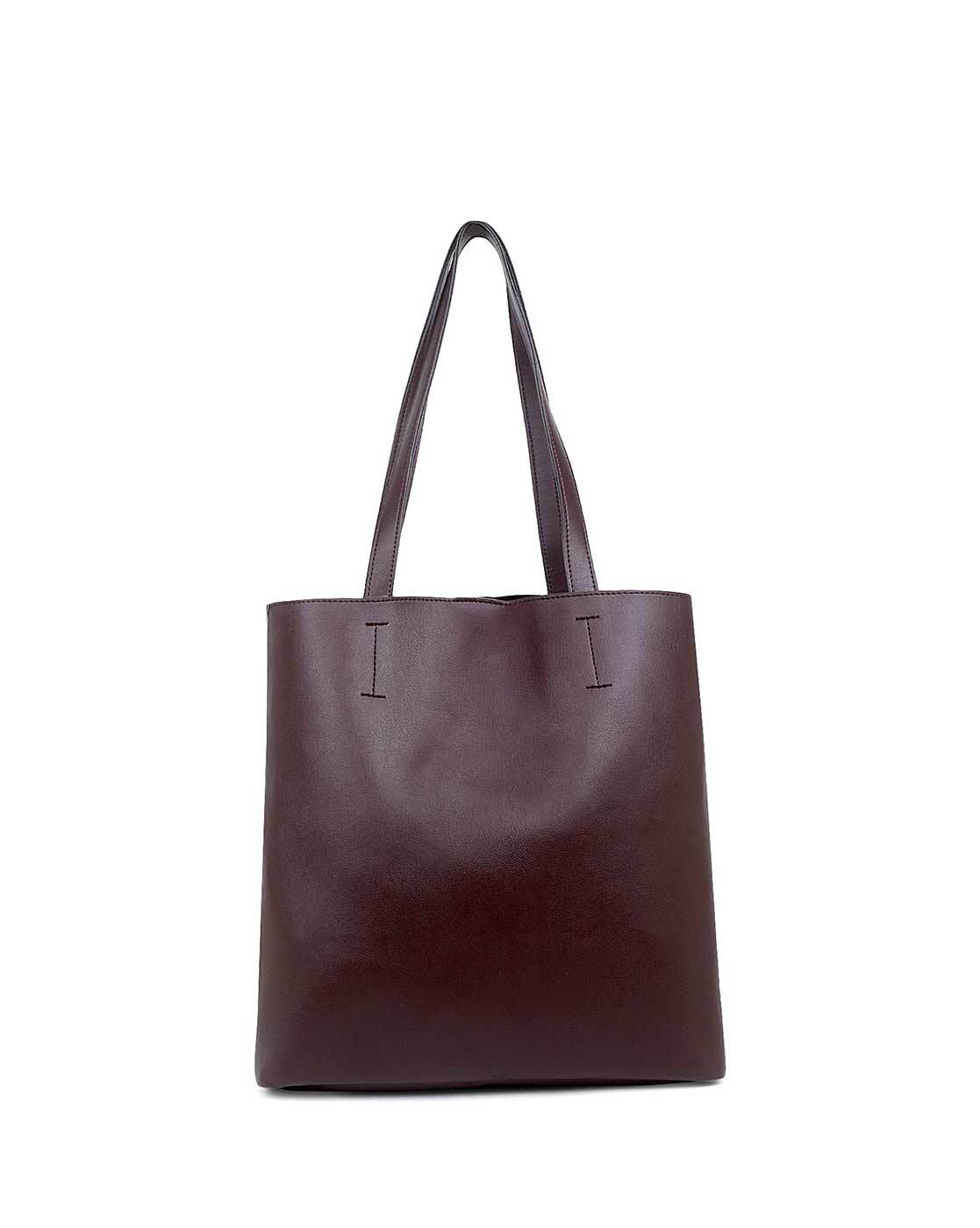 Buy SOLID STRIPE-DETAIL BROWN TOTE BAG for Women Online in India