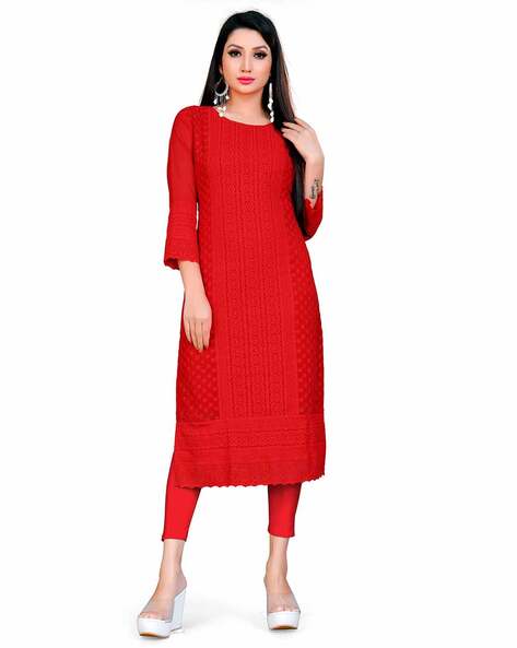 Red Patch Border Kurti and Red Patch Border Tunic Online Shopping