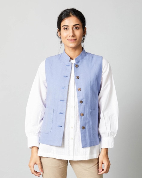 Fabindia Sleeveless Striped Women Jacket - Buy Fabindia Sleeveless Striped Women  Jacket Online at Best Prices in India | Flipkart.com