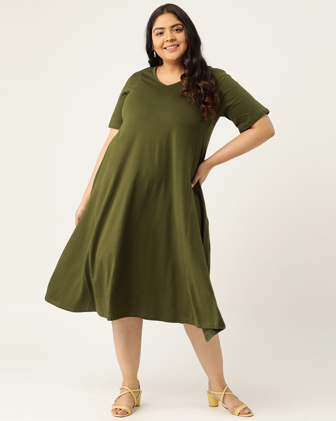 PLUSS Women A-line Green Dress - Buy PLUSS Women A-line Green Dress Online  at Best Prices in India | Flipkart.com