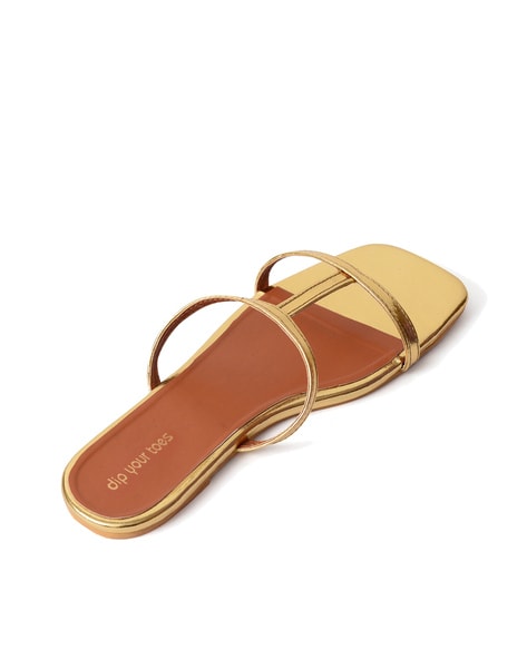 Gold Chain Women Low Heel Flat Sandals - Stylon.pk