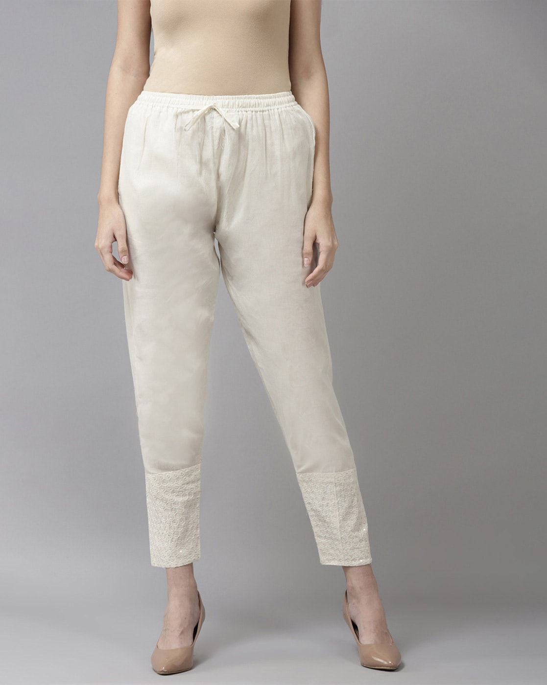Buy Cream Trousers  Pants for Women by AARIKA GIRLS ETHNIC Online   Ajiocom