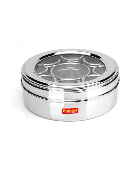 Stainless Steel, Set of 7 Containers Masala Dabba/Spice Container with  Stand