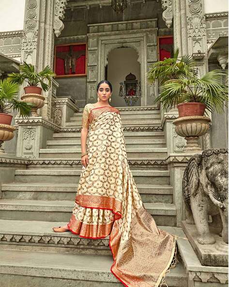 Chandramallika- Ivory Silk Brocade Banarasi Saree – Priyanka Raajiv