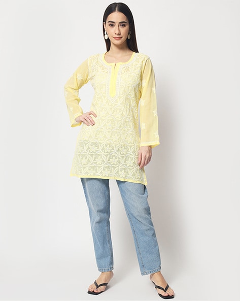 Yellow and Green Ajrakh Short Kurti  Byhand I Indian Ethnic Wear Online I  Sustainable Fashion I Handmade Clothes