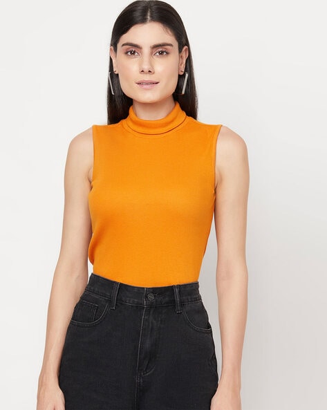 Orange mock cheap neck top