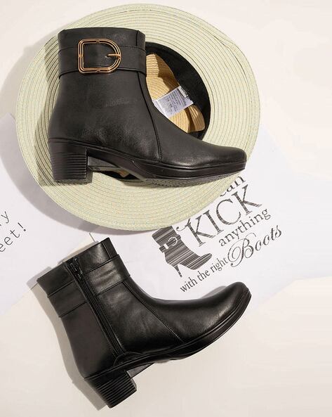 Womens black booties hot sale with buckles