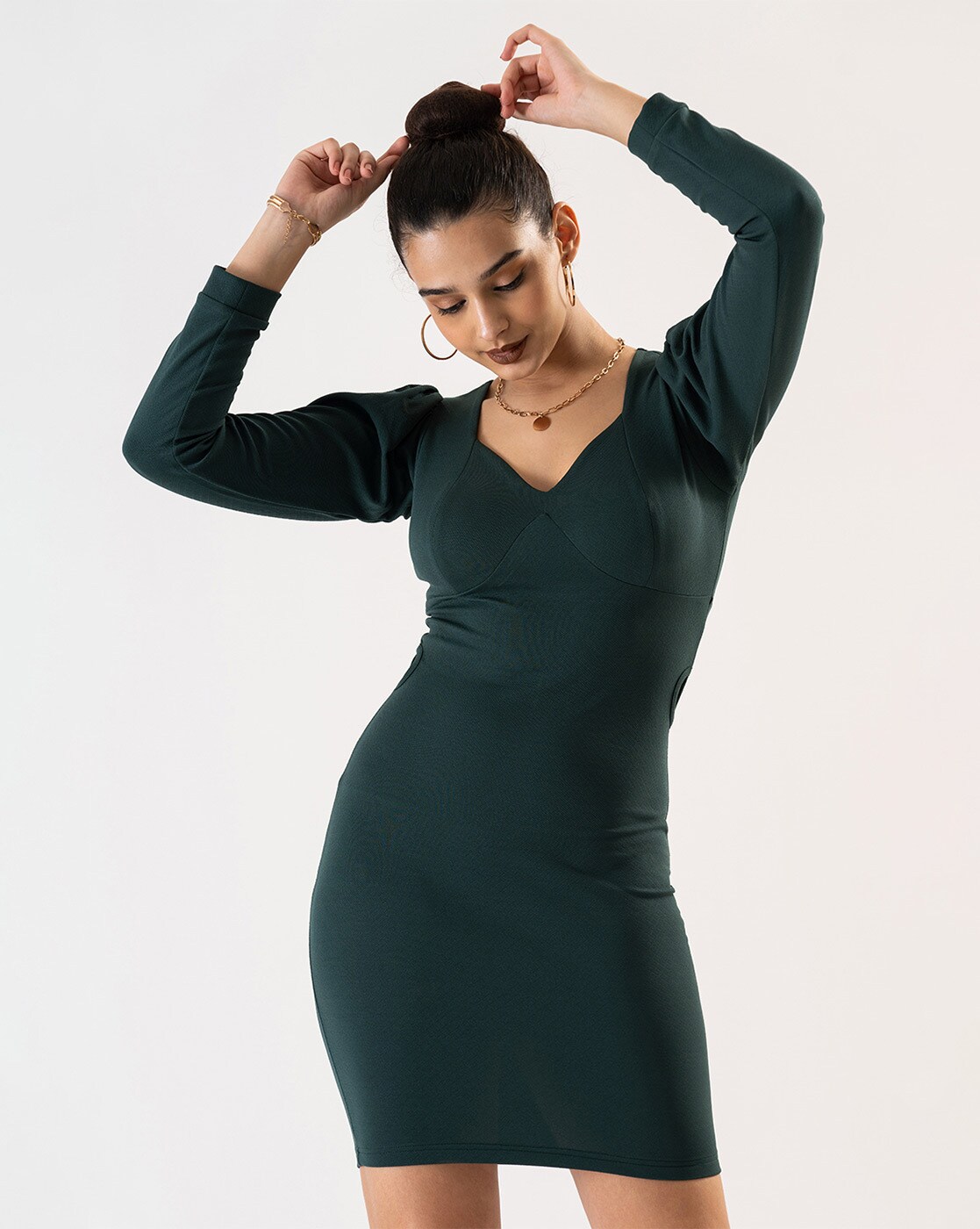 Dark green bandage outlet dress