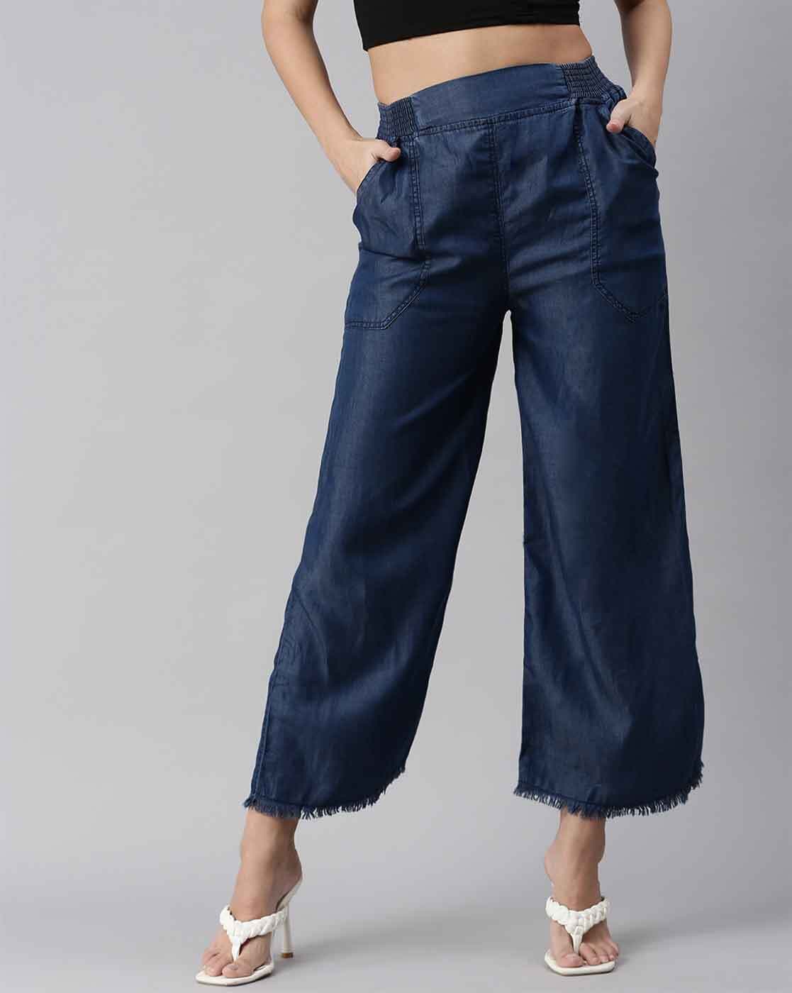 PACK OF 2 Women Jeans Knotted Elastic Waist Wide Leg Denim Palazzo Pants  Blue at Rs 650 / 2 Piece in Delhi