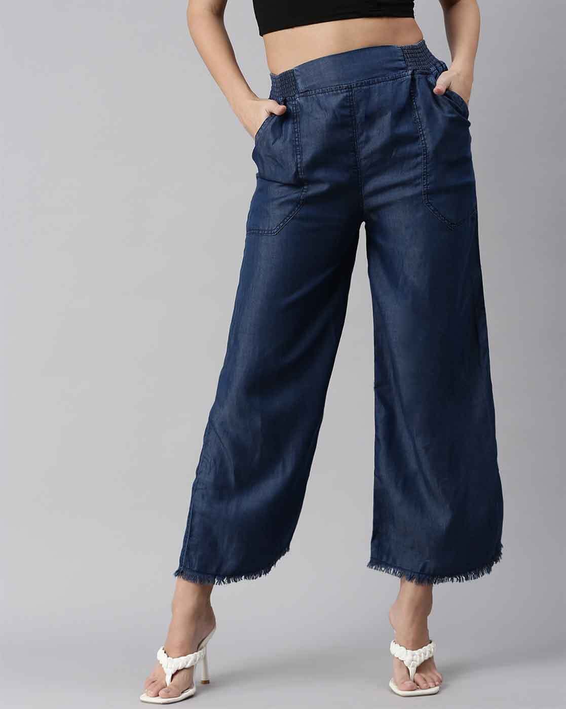 Buy Elleven Blue Cotton Denim Palazzo online